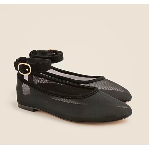 J. Crew Andi Removeable Ankle-Strap Ballet Flats in Sz 10 Black Mesh New in Box - Picture 1 of 9